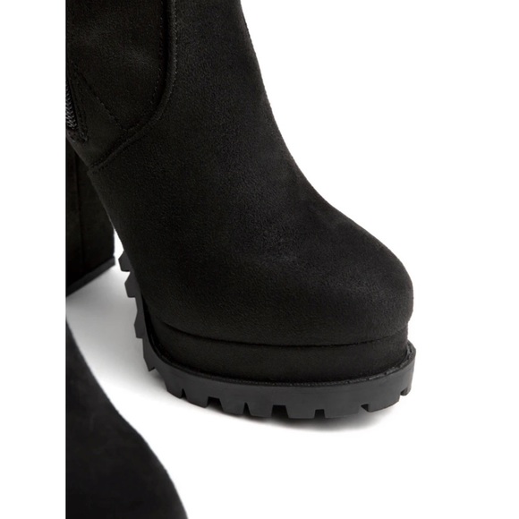 Faux Suede Stretchy Thigh High Lug Boots - Picture 9 of 12